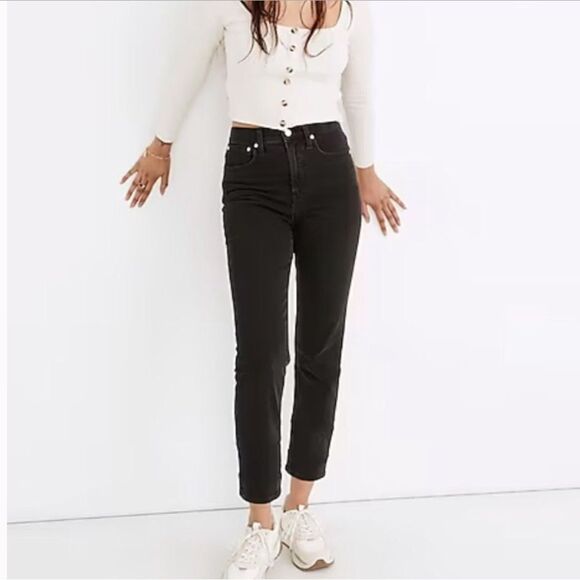 Madewell Women's Classic Straight Leg Jeans Size 24‎ Black High Rise Denim - Picture 1 of 9